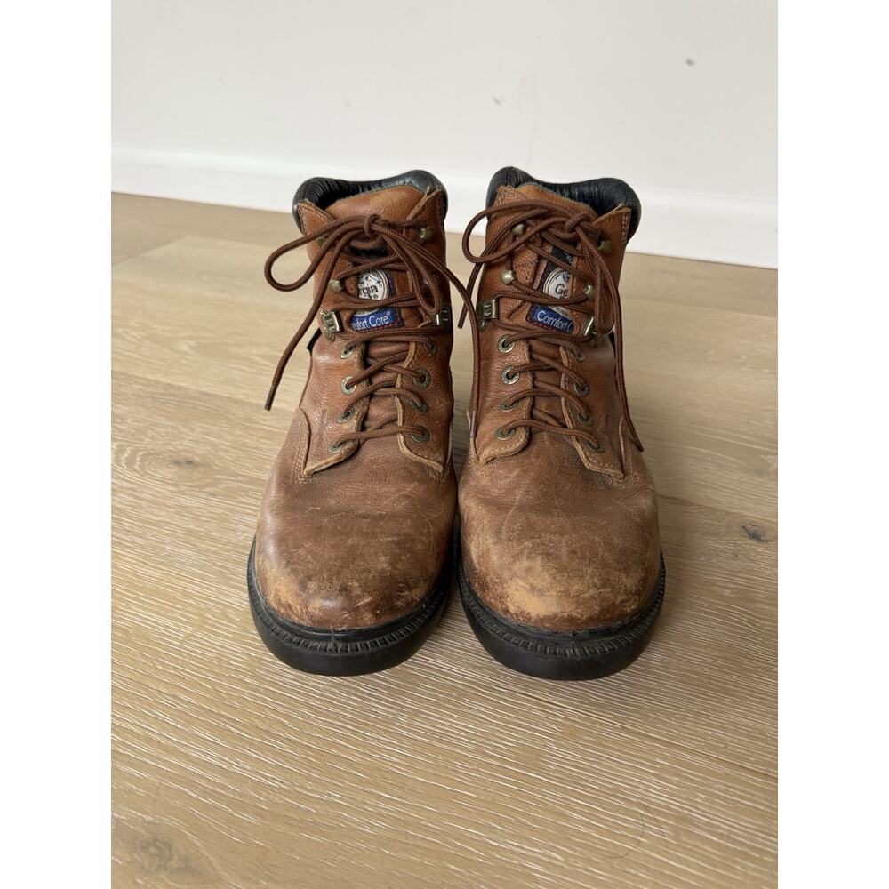 GEORGIA Boots Men Sz 10 Wide Brown Leather Farm Ranch FlexPoint Waterproof Work